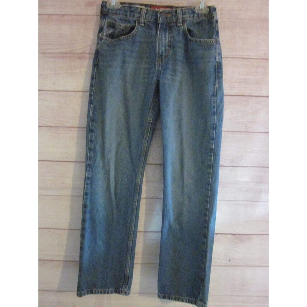 Arizona Boys Blue Denim Jeans Adjustable Waist Relaxed Straight Leg Size 14 R